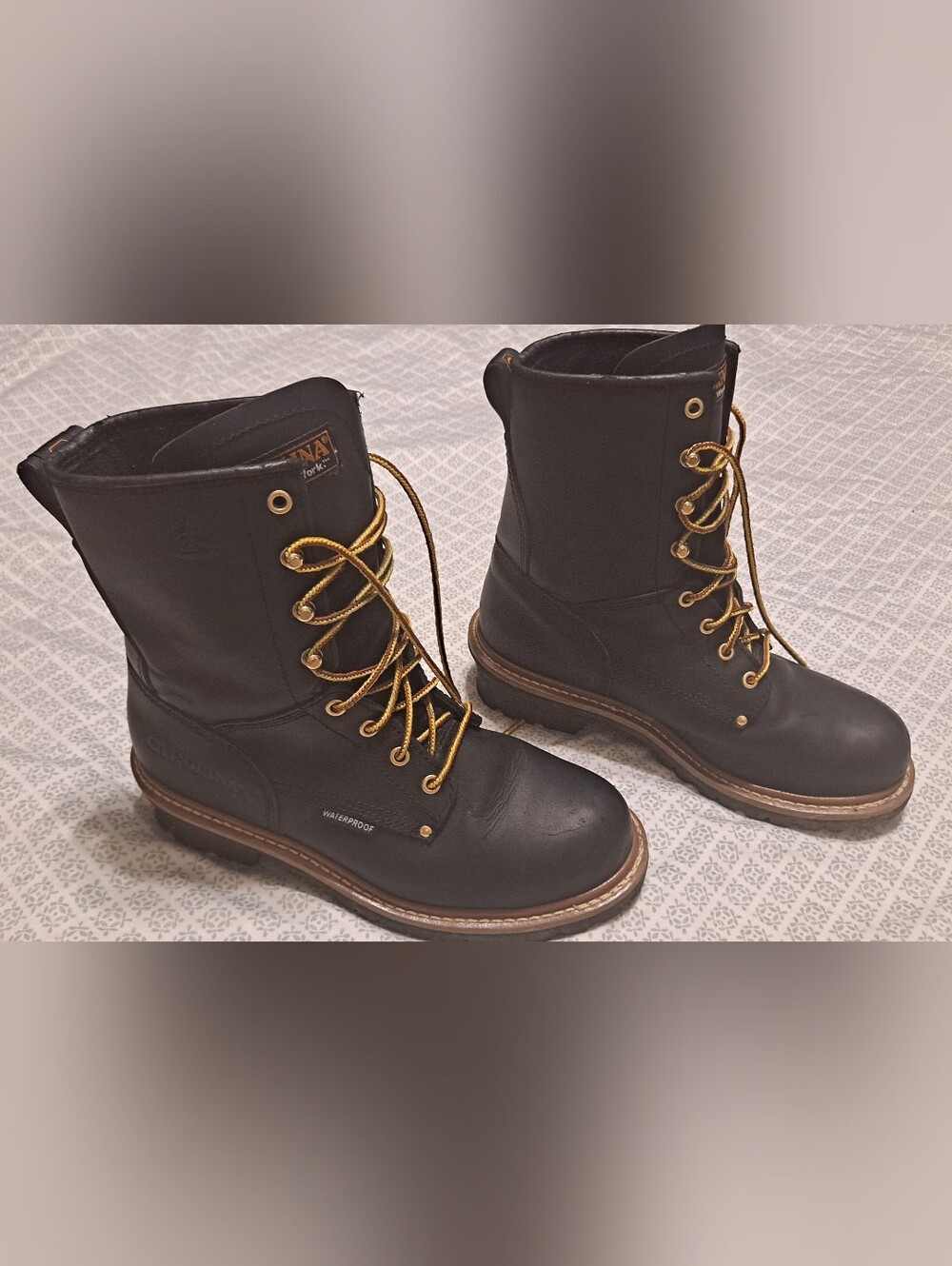 Carolina Mens Black Waterproof Work Boots with Gold Laces Leather Sz 10W